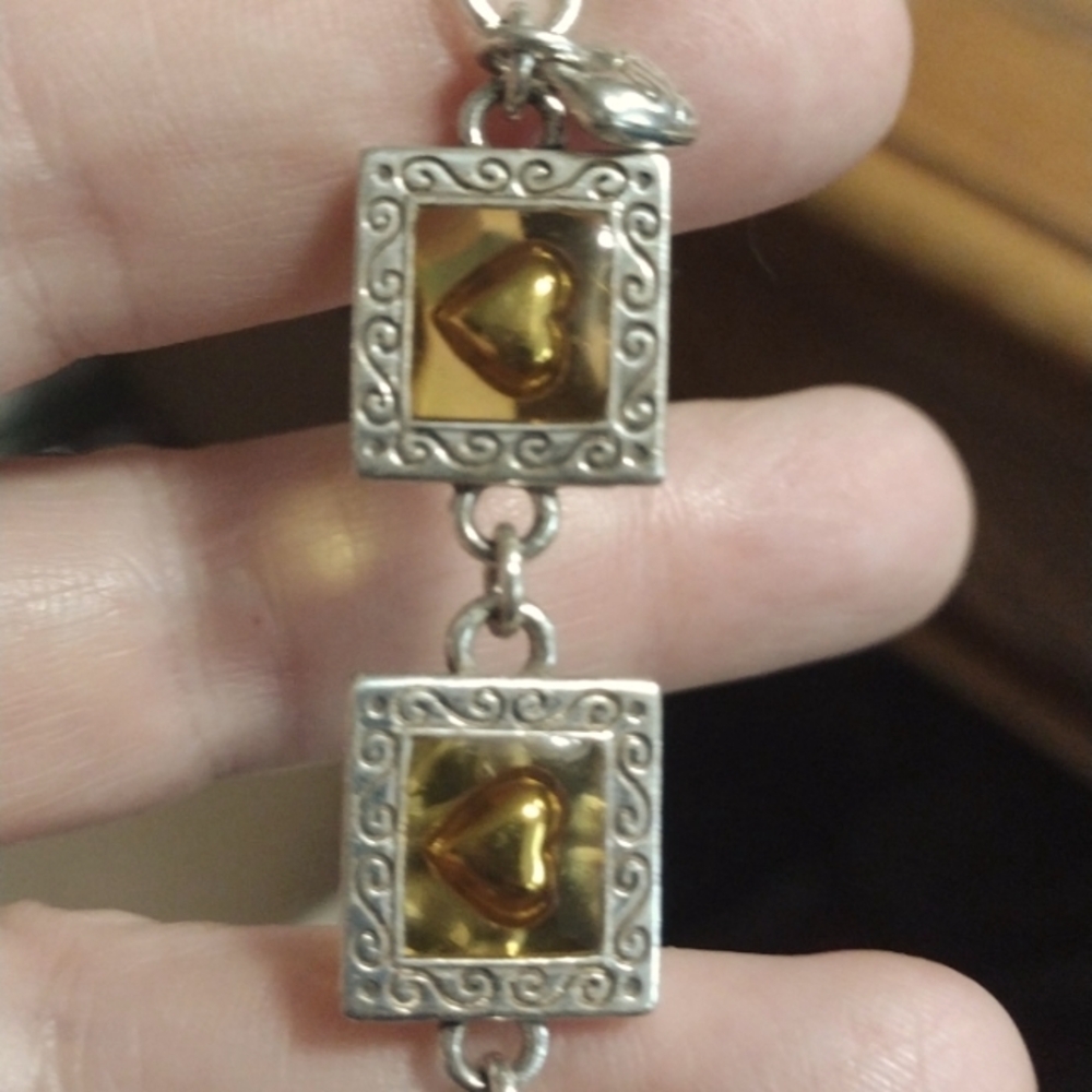 BRIGHTON Squares with Hearts Inside Two tone Bracelet